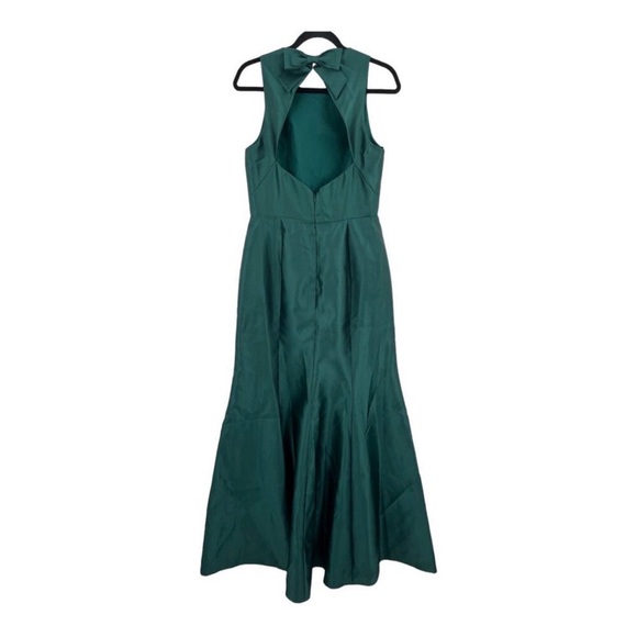 Alfred Sung dress D824 Jewel neck bowed open back trumpet green size 10 - Picture 4 of 8